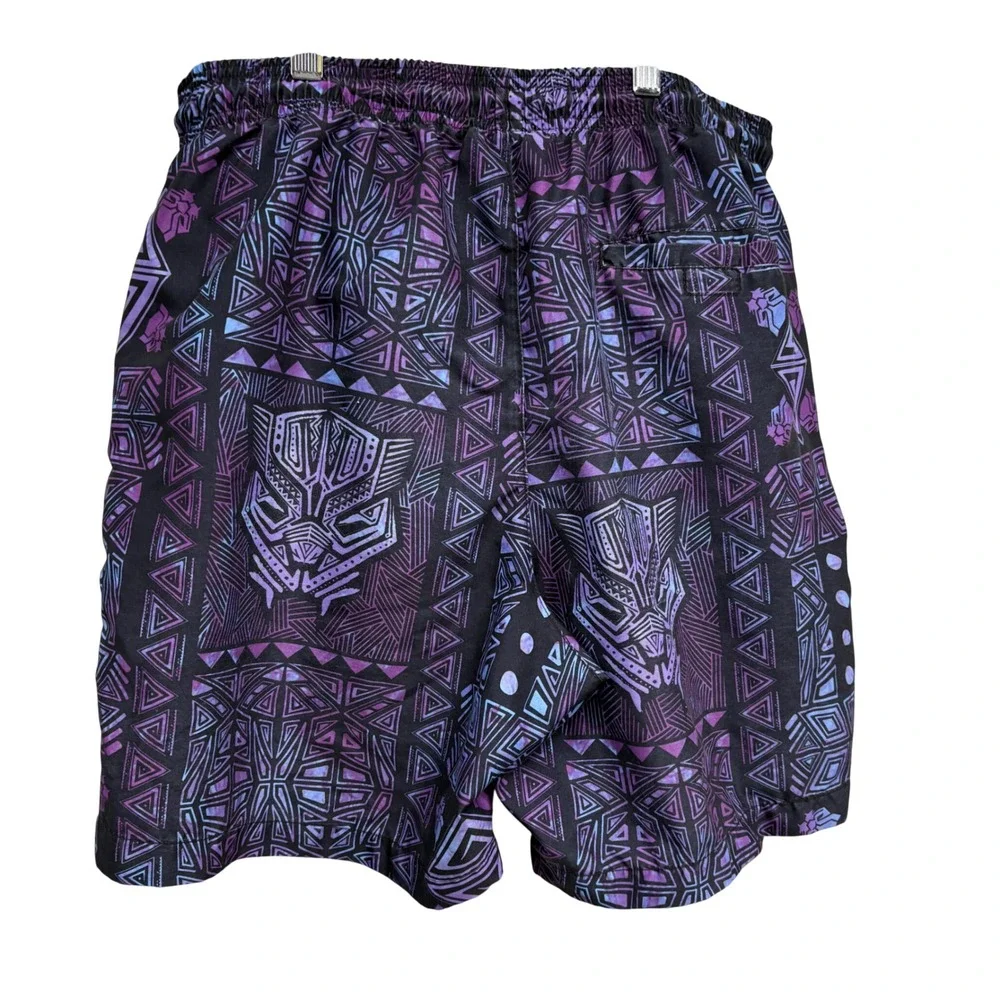 Marvel Black Panther Swim Trunks Mens Medium Purple Blue Tribal Geometric Mask